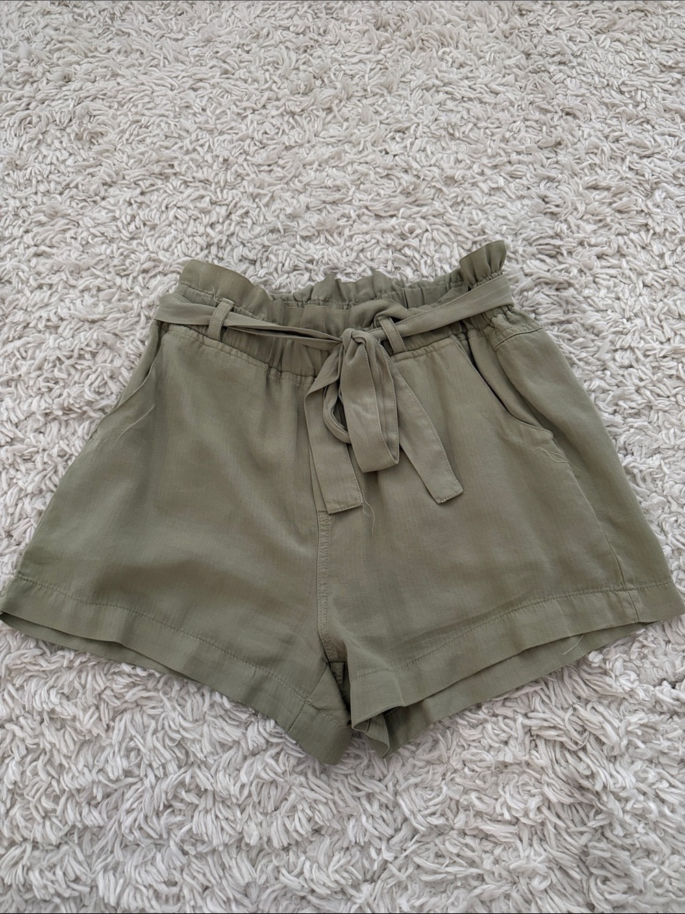 Thread & Supply Olive High Waist Paperbag Shorts with Self Tie